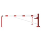 Swing barrier | with bracing tube and | pull rope reinforcement | to be fixed by plugs, hot-dip galvanized and red coated with white reflecting rings | Barrier arm length: 3000 mm | with triangular lock
